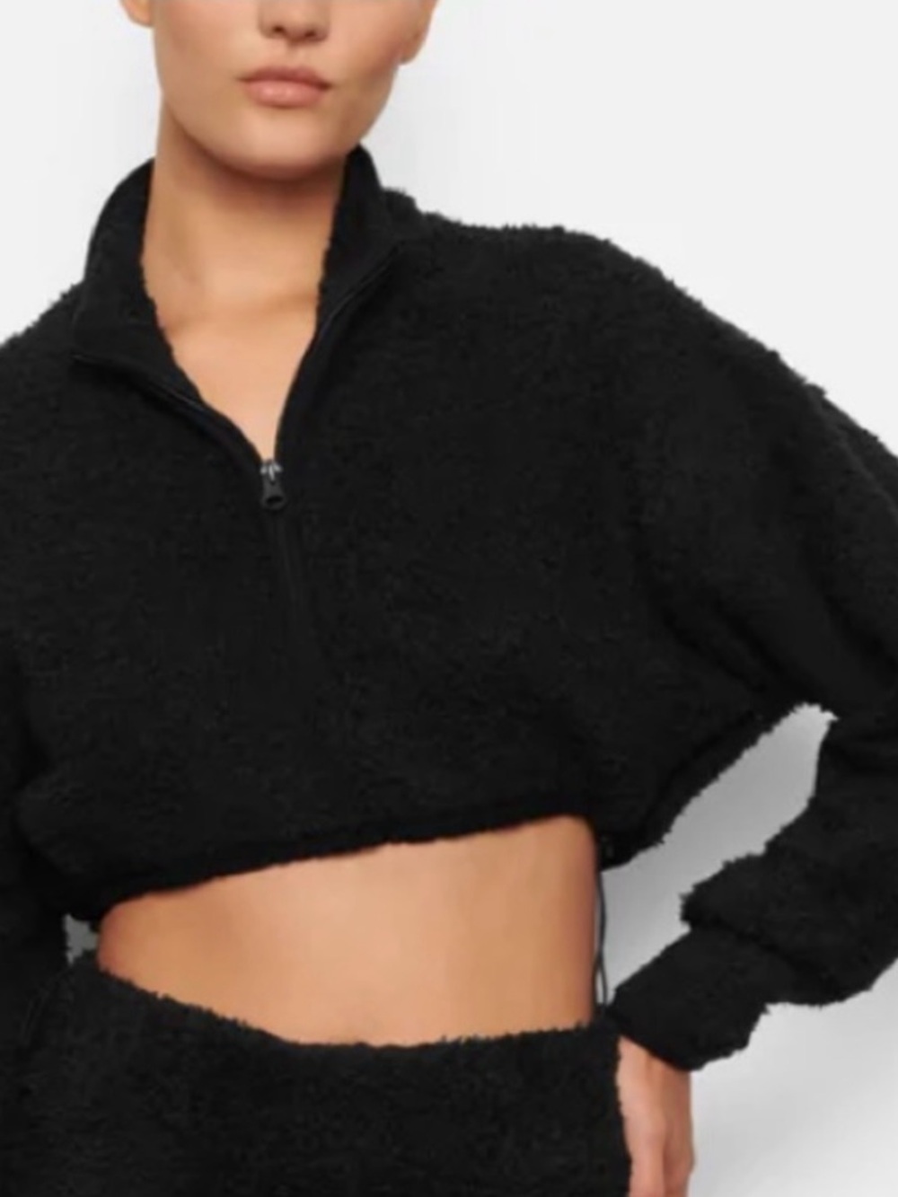 SKIMS Cozy Knit Cropped Pullover Black Full Zip Up NWT